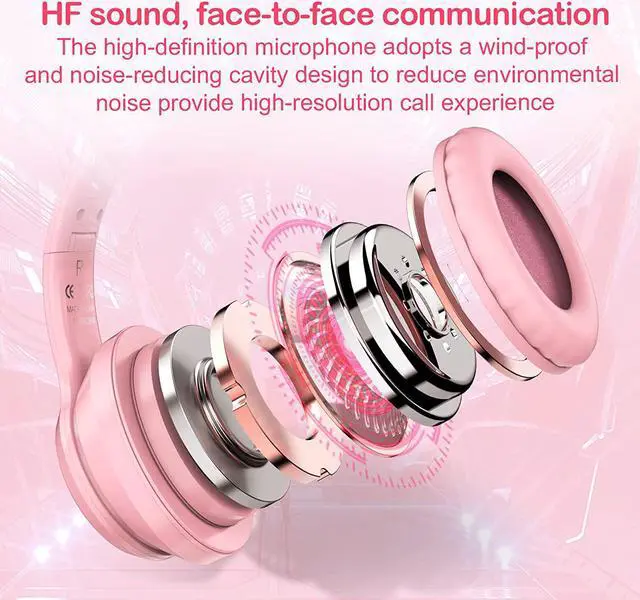 Alt view image 2 of 7 - Cat Ear Bluetooth Headphones for Kids & Adults 55H Play Time Wireless Foldable & Wired Multi-Function LED Light Up Over Ear Headphones with Mic and Volume Control for iPhone/iPad/Laptop/PC