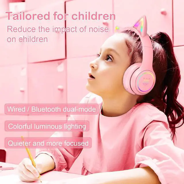 Alt view image 3 of 7 - Cat Ear Bluetooth Headphones for Kids & Adults 55H Play Time Wireless Foldable & Wired Multi-Function LED Light Up Over Ear Headphones with Mic and Volume Control for iPhone/iPad/Laptop/PC