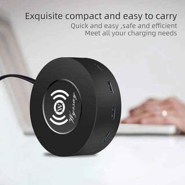 Alt view image 3 of 7 - Wyssay 75W 6-Port USB Charger Desktop Charging Station(Type-C, Quick Charge 3.0 and 4 USB Ports) with Wireless Charger,Multi USB Charger Hub for Smartphone and More Black