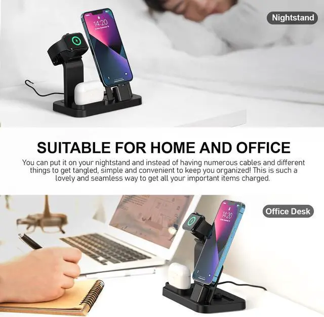 Alt view image 5 of 7 - 3 in 1 Charging Station for Apple Products, Removable Charging Stand for iPhone Series AirPods Pro/3/2/1, Charging Dock for Apple Watch SE/Ultra/8/7/6/5/4/3/2/1(with 15W Adapter and Cable)(Black)