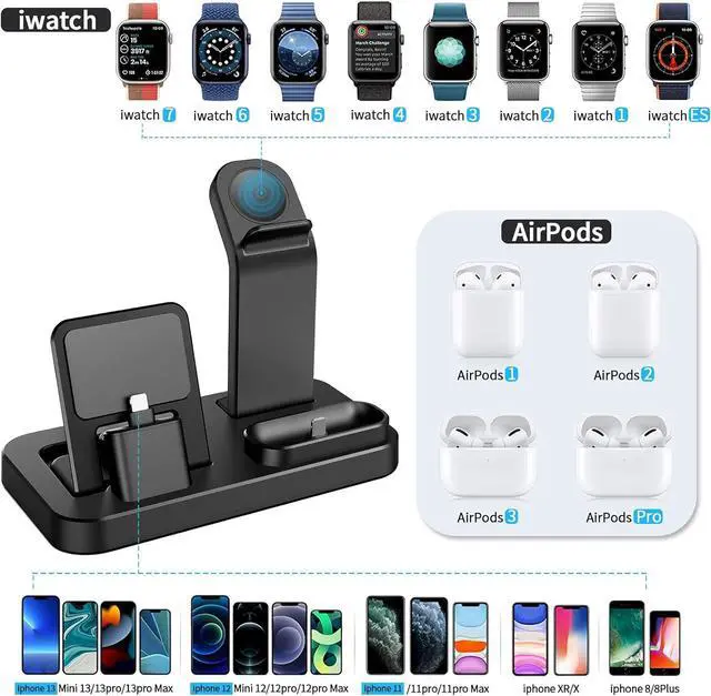 Alt view image 2 of 7 - 3 in 1 Charging Station for Apple Products, Removable Charging Stand for iPhone Series AirPods Pro/3/2/1, Charging Dock for Apple Watch SE/Ultra/8/7/6/5/4/3/2/1(with 15W Adapter and Cable)(Black)