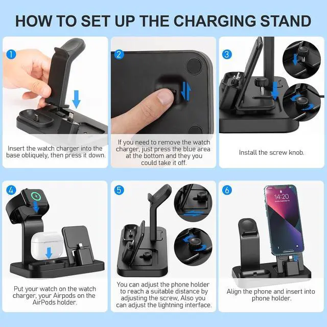 Alt view image 7 of 7 - 3 in 1 Charging Station for Apple Products, Removable Charging Stand for iPhone Series AirPods Pro/3/2/1, Charging Dock for Apple Watch SE/Ultra/8/7/6/5/4/3/2/1(with 15W Adapter and Cable)(Black)