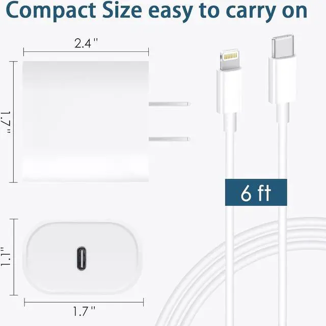 Alt view image 4 of 7 - Phone Charger Fast Charging, MFi Certified 2-Pack 20W USB-C Fast Charger with 6FT Fast Charging Cable for IP 14/13/12/11/Xs/8, i Pad and More