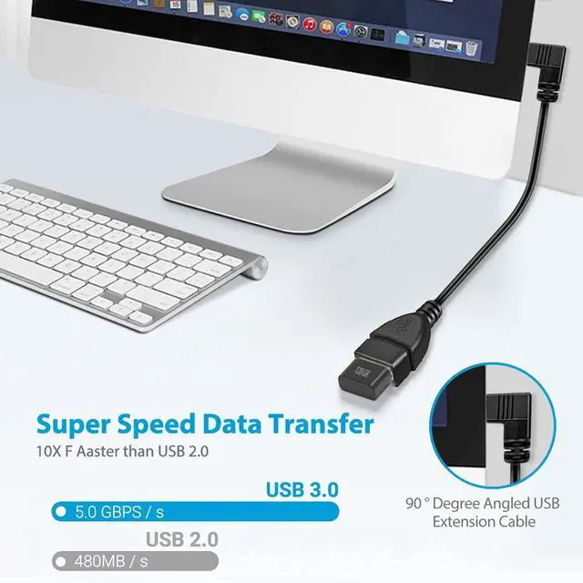 Alt view image 3 of 7 - 2 Pack SuperSpeed USB 3.0 Angle Male to Female Extension Cable 6 Inch Convertor Adapter Extender Cord Up Angle and Down Angle one Each