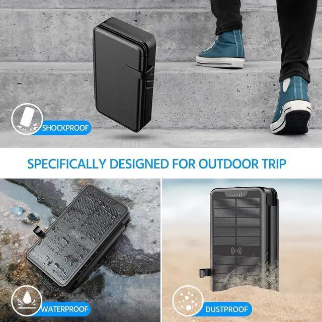 Alt view image 5 of 7 - Solar Charger 38800mAh Power Bank with Dual 5V3.1A Outputs 10W Qi Wireless Charger Waterproof Built-in Solar Panel and Bright Flashlights