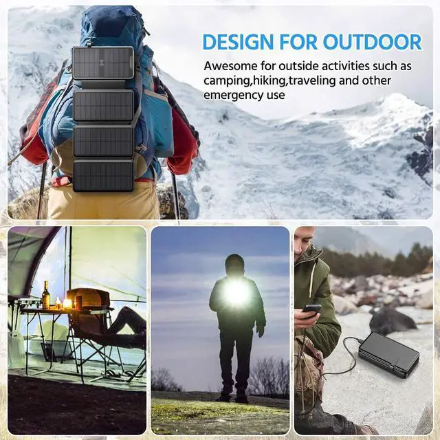 Alt view image 7 of 7 - Solar Charger 38800mAh Power Bank with Dual 5V3.1A Outputs 10W Qi Wireless Charger Waterproof Built-in Solar Panel and Bright Flashlights