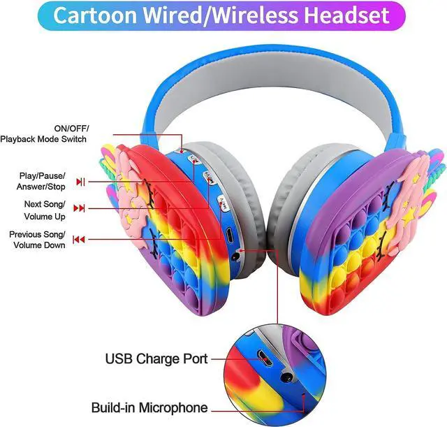 Alt view image 3 of 7 - Bluetooth Headphones Wireless for Girls Women Men Fidget Bubbles Cute Wireless Gaming Headset Over Ear Build in Microphone for Smartphone Tablet PC, Pink