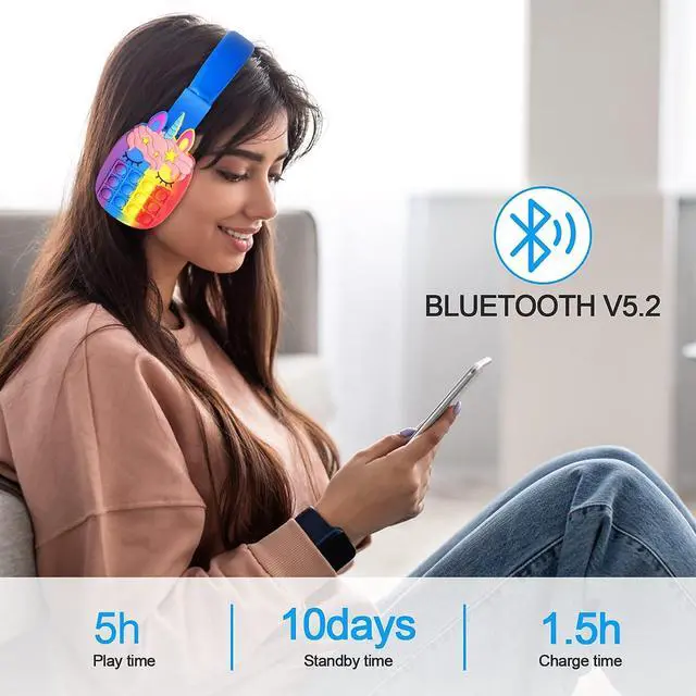 Alt view image 6 of 7 - Bluetooth Headphones Wireless for Girls Women Men Fidget Bubbles Cute Wireless Gaming Headset Over Ear Build in Microphone for Smartphone Tablet PC, Pink