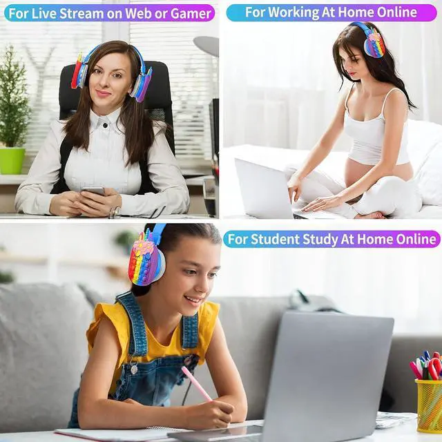 Alt view image 7 of 7 - Bluetooth Headphones Wireless for Girls Women Men Fidget Bubbles Cute Wireless Gaming Headset Over Ear Build in Microphone for Smartphone Tablet PC, Pink