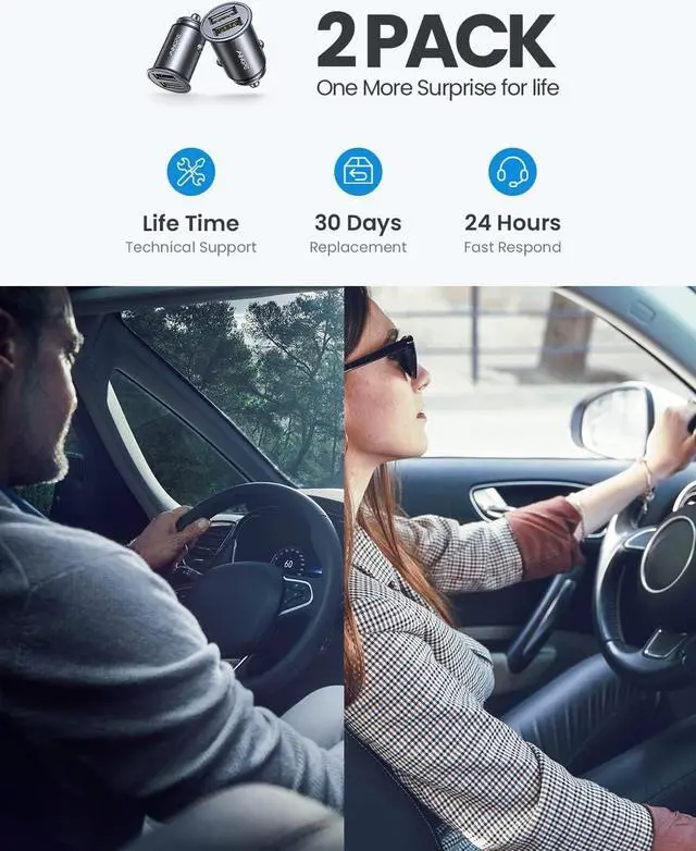 Alt view image 7 of 7 - AINOPE 2 Pack Fast Mini Car Charger, 4.8A Metal Car Charger Adapter Flush Fit, Dual Port USB Car Charger Compatible with iPhone 14 13 12 Pro Max 8 Plus 7 6s, Samsung Galaxy S23/10/9/8/7, iPad Kindle