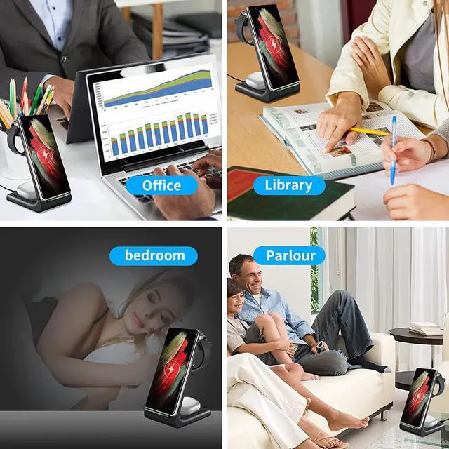 Alt view image 5 of 7 - YOCUNKER Wireless Charger for Samsung,3 in 1 Charging Station Dock for Galaxy Watch 5/4/3/2/Active 2/1/Gear S3, S22 Ultra/S21/S20/S10/Note 20/Z Flip 4/Z Fold 4/3,Galaxy Buds+/Pro/Live Black