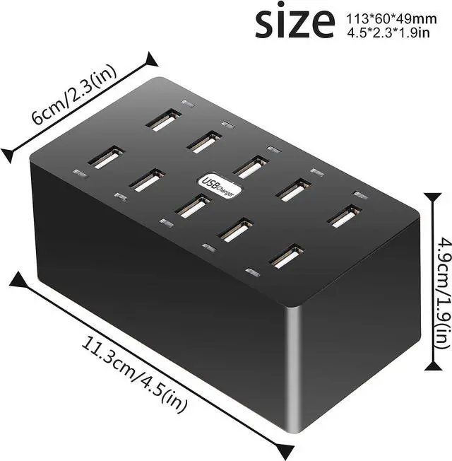 Alt view image 2 of 7 - 10 Ports Wall Charger, 50W 10-Port Family-Sized Desktop USB Rapid Charger,Multiple Charging Station,Compatible with Smartphones and Other USB Charging Devices