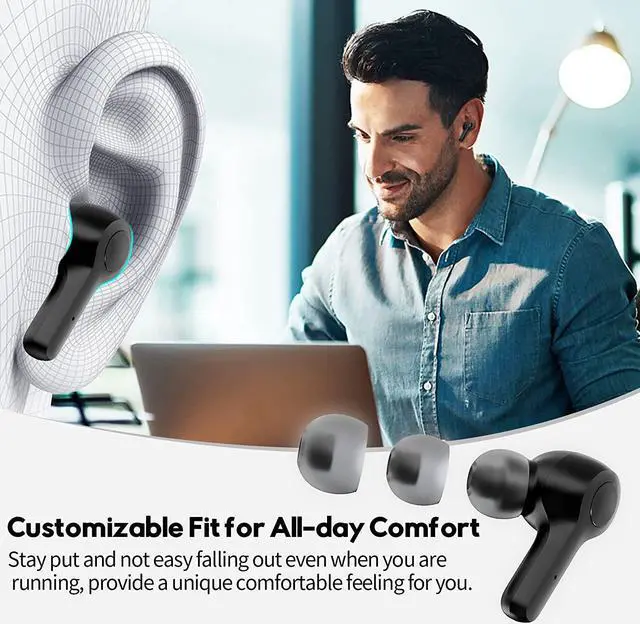 Alt view image 6 of 6 - MOZOTER Bluetooth 5.3 Wireless Earbuds,Deep Bass Loud Sound Clear Call Noise Cancelling with 4 Microphones in-Ear Headphones with Wireless Charging Case Compatible for iPhone Android,Workout