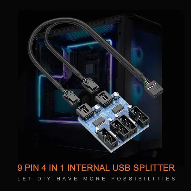 Alt view image 6 of 7 - Motherboard USB2.0 9pin USB Header Splitter Male 1 to 4 Female Extension Cable30cm/0.98ftCard Control PCB Board USB HUB 9-pin Splitter Adapter Port Multilier PWM Fan Splitter Cable 1 to 4 Converter