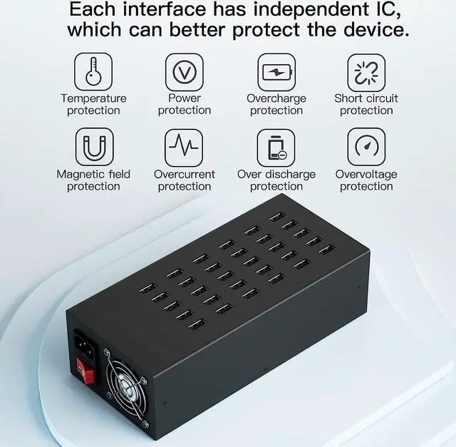 Alt view image 3 of 7 - Charging Station for Multiple Devices, 30 Port 300W USB Charging Station, 30-in-1 USB Charging Hub, Multiple USB Charging Station for iPhone, iPad, Samsung, Tablets, and Other Electronics