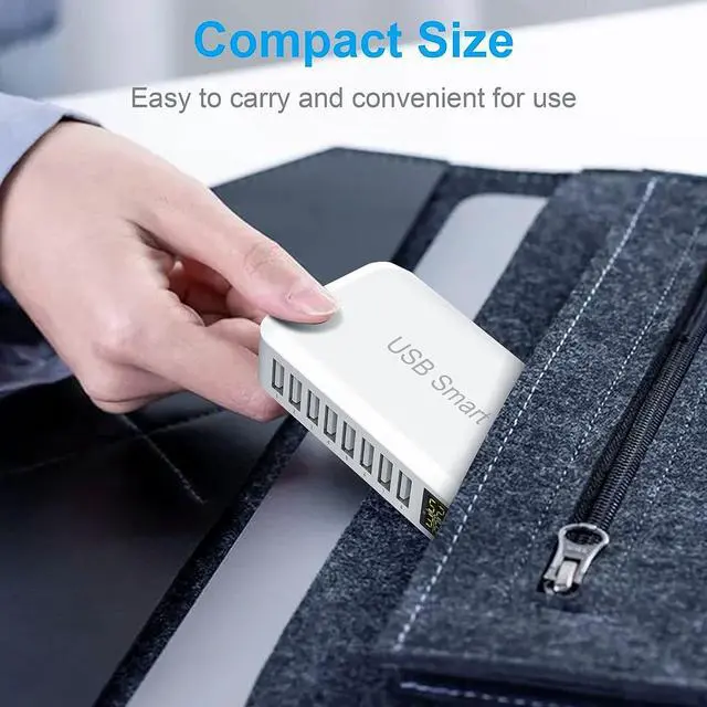 Alt view image 5 of 7 - USB Charging Station, Ziwodiv 8-Port 60W/12A USB Charger Station, Multi Ports USB-A Charging Hub with LED Display, Compact Desktop Charger for Multiple Devices, iPhone iPad Samsung Android and Tablet