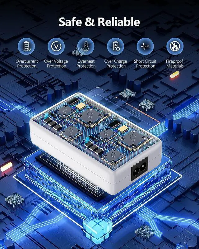 Alt view image 5 of 7 - 8-Port USB Charger Station, 60W/12A Multi Port USB C Hub with LCD Display for Multiple Devices, Compact Desktop Charging for iPhone, iPad, Samsung, Android Tablet