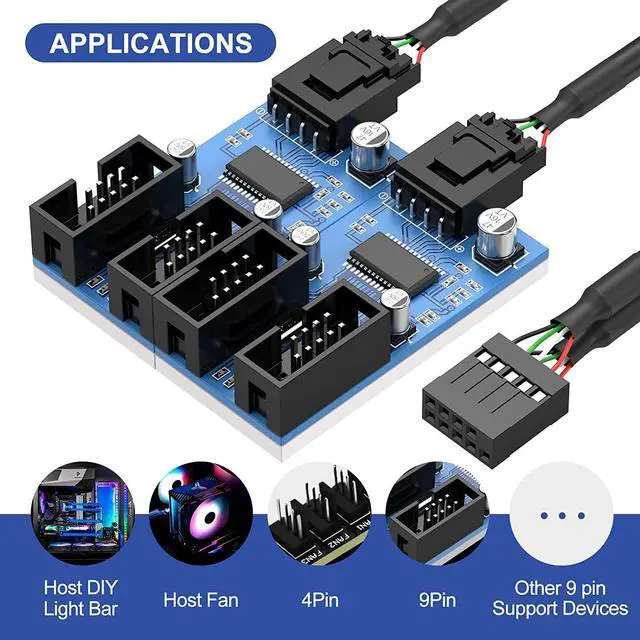 Alt view image 2 of 7 - Motherboard USB2.0 9pin USB Header Splitter Male 1 to 4 Female Extension Cable30cm/0.98ftCard Control PCB Board USB HUB 9-pin Splitter Adapter Port Multilier PWM Fan Splitter Cable 1 to 4 Converter
