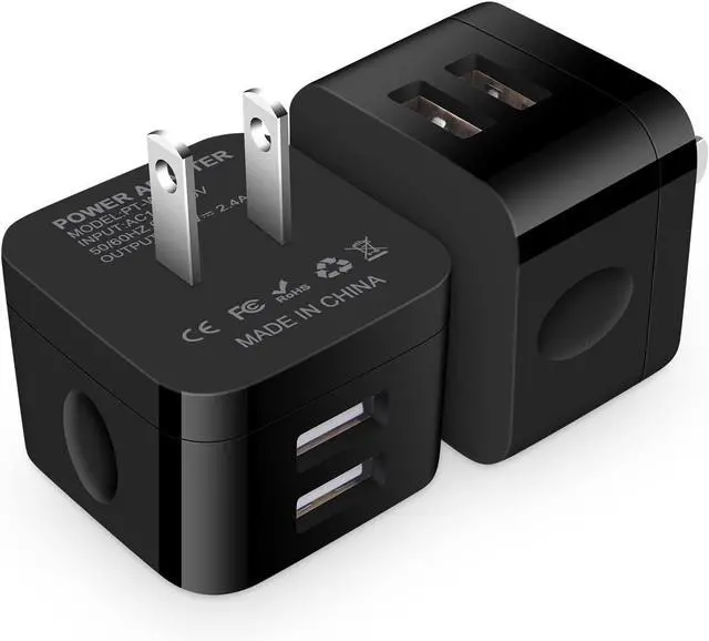 Main image of USB Wall Charger USB Plug 2Pack Flat USB Charger Block Charging Low Profile USB Cube Charger Box Right Angle Plug Adapter for iPad Pro iPad Mini iPad Air iPhone 16 15 14 13 12 11 Max  Pixel