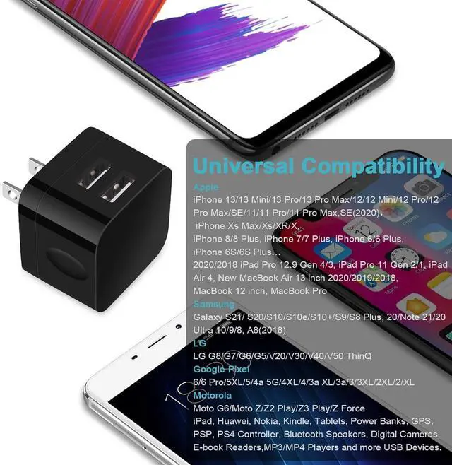 Alt view image 7 of 7 - USB Wall Charger USB Plug 2Pack Flat USB Charger Block Charging Low Profile USB Cube Charger Box Right Angle Plug Adapter for iPad Pro iPad Mini iPad Air iPhone 16 15 14 13 12 11 Max  Pixel