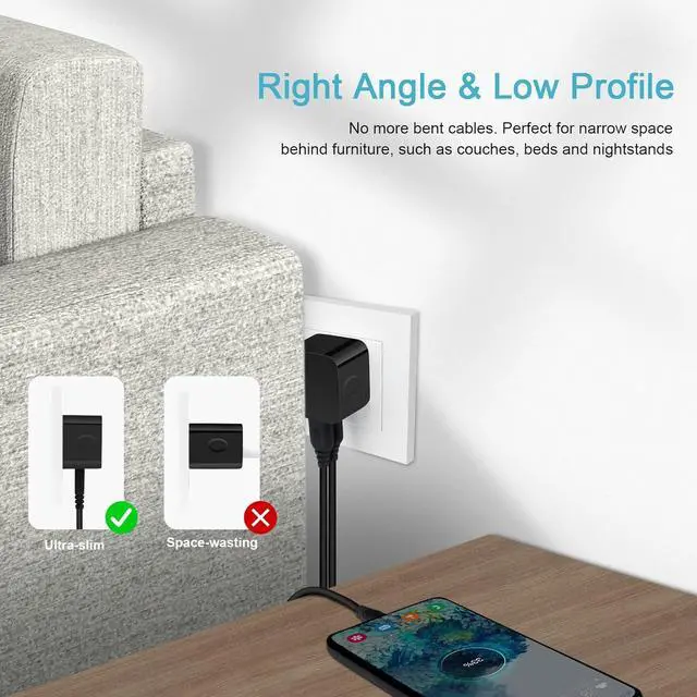 Alt view image 4 of 7 - USB Wall Charger USB Plug 2Pack Flat USB Charger Block Charging Low Profile USB Cube Charger Box Right Angle Plug Adapter for iPad Pro iPad Mini iPad Air iPhone 16 15 14 13 12 11 Max  Pixel