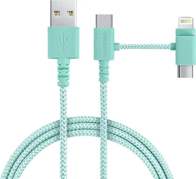 Main image of Smartish USB-C/Lightning Cable for iPhone 15/14 - Crown Joule - 6 Foot Universal Fast Fabric Wrapped Charging Cable w/Micro-USB - Apple MFi Certified for iPhone 13/12/SE/iPad/AirPods/Android - Green