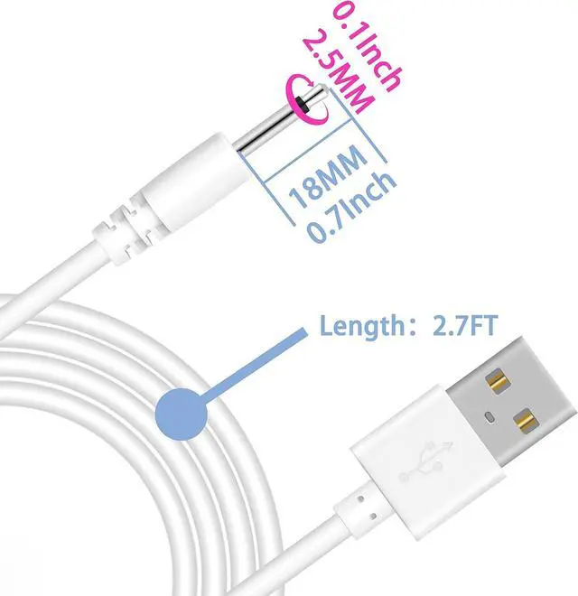 Alt view image 2 of 6 - 2.7Ft USB DC Charging Cable 2.5mm Fast Charger Replacement Cord - 2 Pack