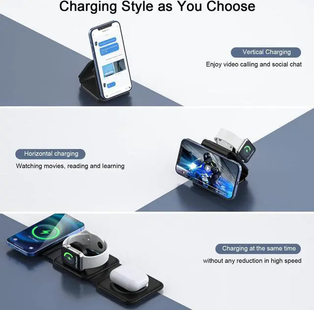 Alt view image 2 of 7 - Wireless Charger 3 in 1 Magnetic Travel Wireless Charging Station Multiple Devices GaN 3 in 1 Charging Station Compatible for iPhone16/15/14/13/Pro/Max iWatch AirPods4/3/2/Pro(Adapter Includes)