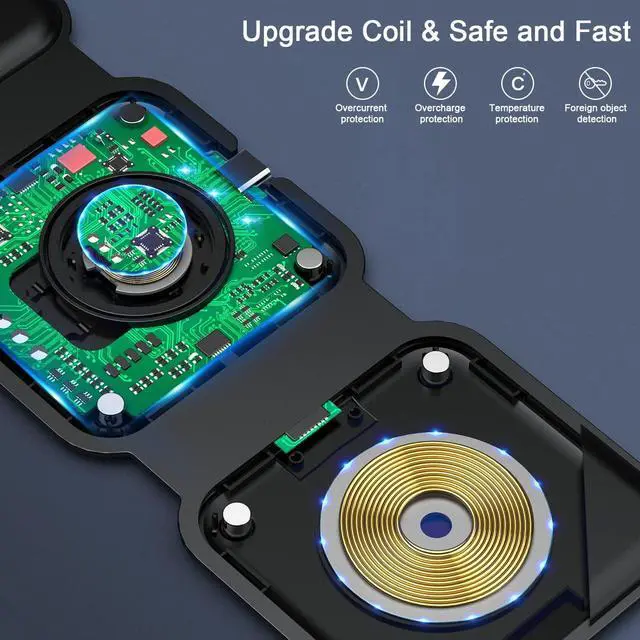 Alt view image 5 of 7 - Wireless Charger 3 in 1 Magnetic Travel Wireless Charging Station Multiple Devices GaN 3 in 1 Charging Station Compatible for iPhone16/15/14/13/Pro/Max iWatch AirPods4/3/2/Pro(Adapter Includes)