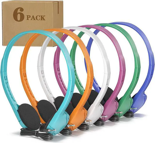 Main image of Keewonda Kids Headphones in Bulk 6 Pack, Wholesale School Headphones Multi Colors for Classroom Students Teen Adults with 3.5mm Jack(No Mic)