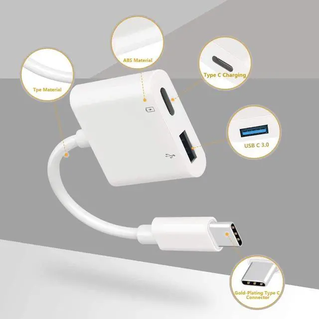 Alt view image 4 of 7 - USB C OTG Adapter with Power 2 in 1 USB C to USB Female with 60W PD Charging Port Adapter Compatible with Galaxy S23/S22/S21/S21+ LG V40/30 Google Pixel 7/6/6XL Google Chromecast with Google TV