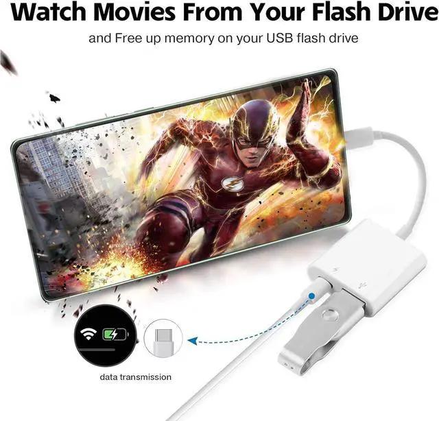 Alt view image 5 of 7 - USB C OTG Adapter with Power 2 in 1 USB C to USB Female with 60W PD Charging Port Adapter Compatible with Galaxy S23/S22/S21/S21+ LG V40/30 Google Pixel 7/6/6XL Google Chromecast with Google TV