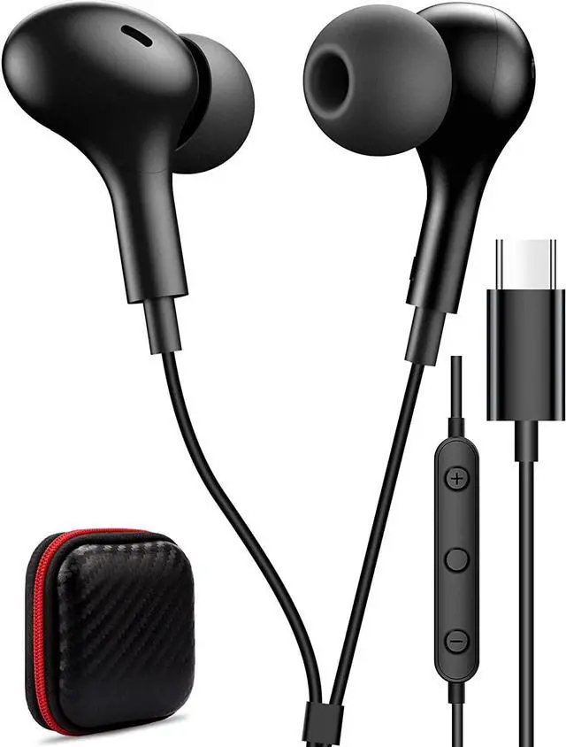 Main image of USB C Headphone for Samsung S21 S20 FE S22 Wired Earbuds Magnetic in-Ear Type C Earphone with Microphone Volume Control Bass Stereo Noise Canceling for Galaxy Z Flip 3 Pixel 6 5 OnePlus Black