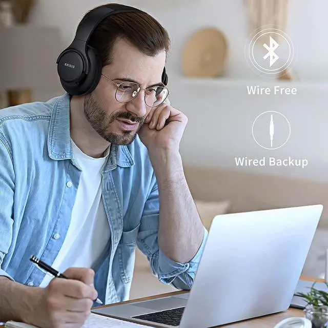 Alt view image 4 of 7 - KVIDIO [Updated Bluetooth Headphones Over Ear, 65 Hours Playtime Wireless Headphones with Microphone,Foldable Lightweight Headset with Deep Bass,HiFi Stereo Sound for Travel Work Cellphone