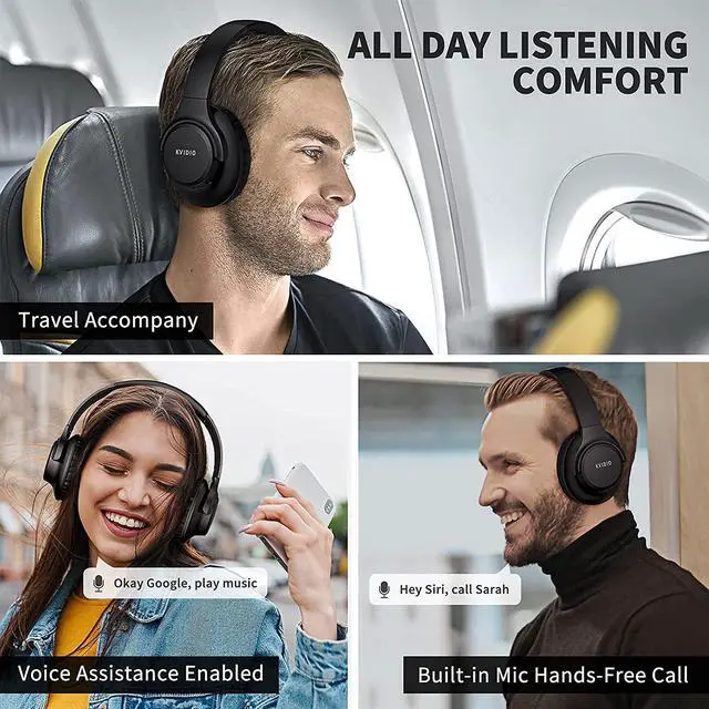 Alt view image 5 of 7 - KVIDIO [Updated Bluetooth Headphones Over Ear, 65 Hours Playtime Wireless Headphones with Microphone,Foldable Lightweight Headset with Deep Bass,HiFi Stereo Sound for Travel Work Cellphone