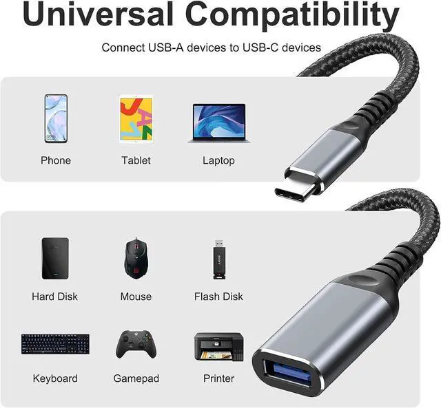 Alt view image 7 of 7 - USB C to USB Adapter USB C Male to USB3.0 Female Cable Type c to USB Suitable for Cellphone Charging or OTG PC and Laptop 3.9 inch Sliver 2-PCS