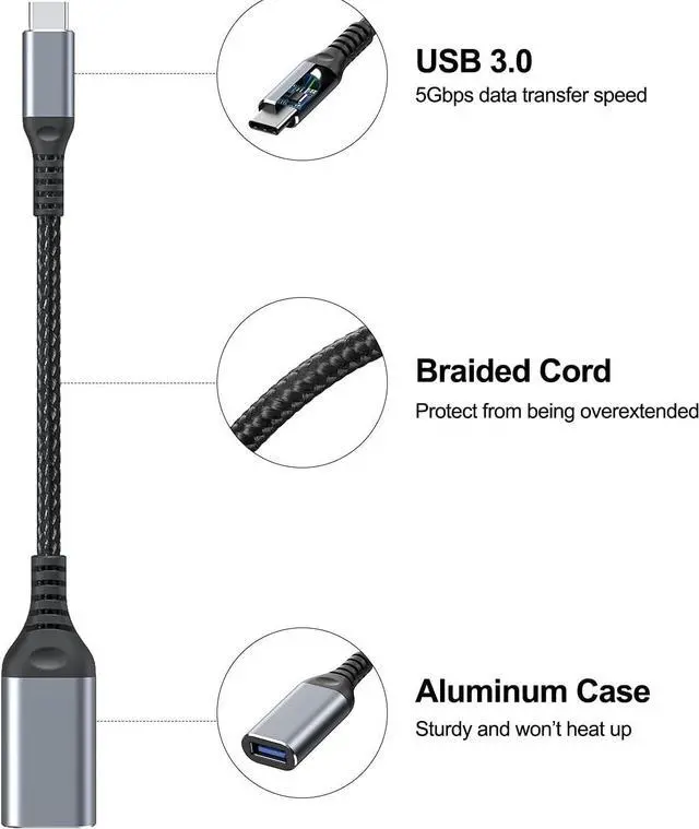 Alt view image 2 of 7 - USB C to USB Adapter USB C Male to USB3.0 Female Cable Type c to USB Suitable for Cellphone Charging or OTG PC and Laptop 3.9 inch Sliver 2-PCS