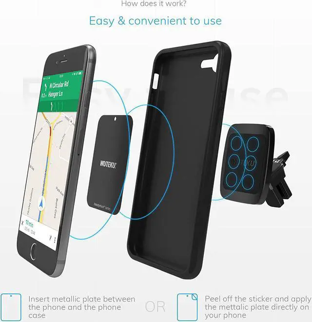 Alt view image 3 of 7 - WUTEKU Magnetic Cell Phone Vent Holder Kit for Car - Works on All Vehicles, Phones and Tablets - Best Vent Mount - Compatible with iPhone XR, XS, 8, 7 and Galaxy S9, S8 by Pro Driver