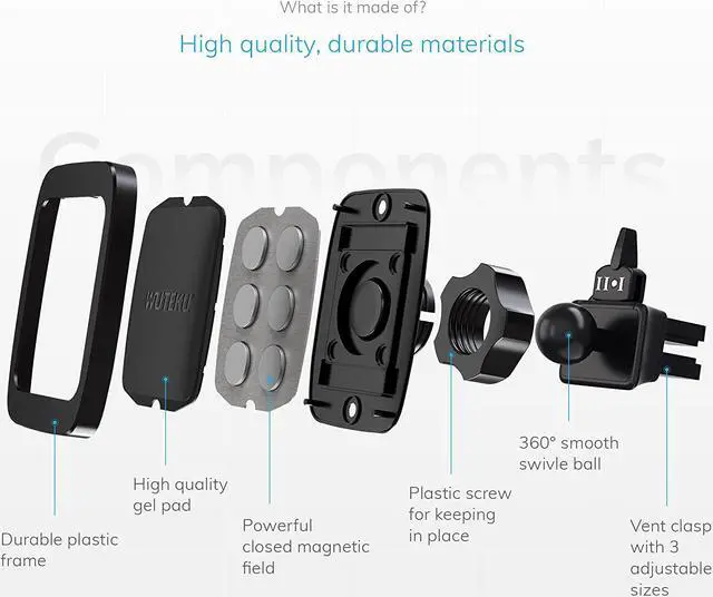 Alt view image 2 of 7 - WUTEKU Magnetic Cell Phone Vent Holder Kit for Car - Works on All Vehicles, Phones and Tablets - Best Vent Mount - Compatible with iPhone XR, XS, 8, 7 and Galaxy S9, S8 by Pro Driver