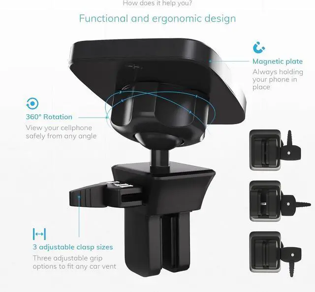 Alt view image 4 of 7 - WUTEKU Magnetic Cell Phone Vent Holder Kit for Car - Works on All Vehicles, Phones and Tablets - Best Vent Mount - Compatible with iPhone XR, XS, 8, 7 and Galaxy S9, S8 by Pro Driver