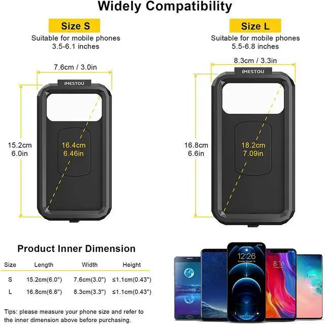 Alt view image 4 of 7 - iMESTOU Waterproof Rearview Mirror Phone Mount, Motorcycle 1" Ball Phone Holder with Anti-Theft Double Socket Arm &Aluminum Ball Base 360° Rotation Fits for 3.5"-6.1" Cellphones (Size S)