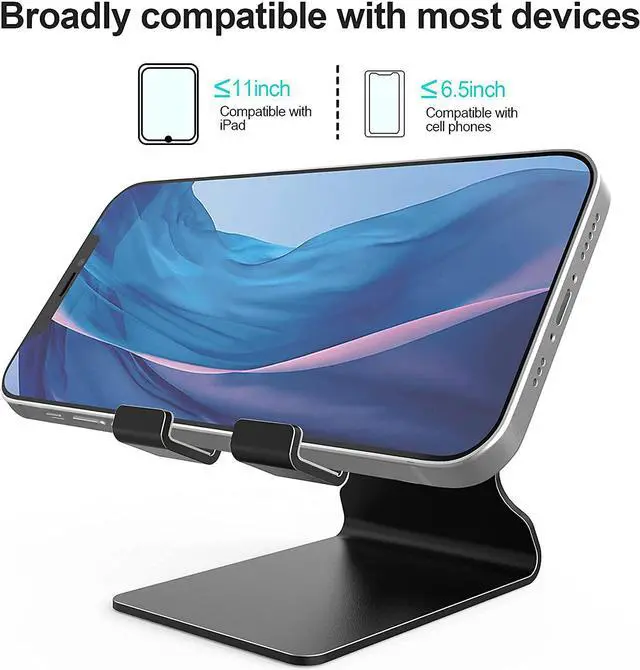 Alt view image 2 of 7 - Cell Phone Stand, Phone Dock, Cradle, Holder, Aluminum Desktop Cellphone Stand with Cable Collective for Office Desk, Bedside Table Compatible with iPhone 14 13 Pro Max-Black