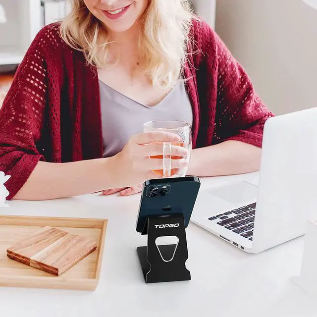 Alt view image 3 of 7 - Cell Phone Stand, Phone Dock, Cradle, Holder, Aluminum Desktop Cellphone Stand with Cable Collective for Office Desk, Bedside Table Compatible with iPhone 14 13 Pro Max-Black