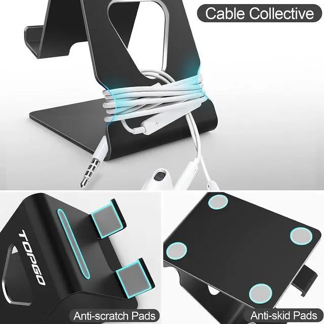Alt view image 5 of 7 - Cell Phone Stand, Phone Dock, Cradle, Holder, Aluminum Desktop Cellphone Stand with Cable Collective for Office Desk, Bedside Table Compatible with iPhone 14 13 Pro Max-Black