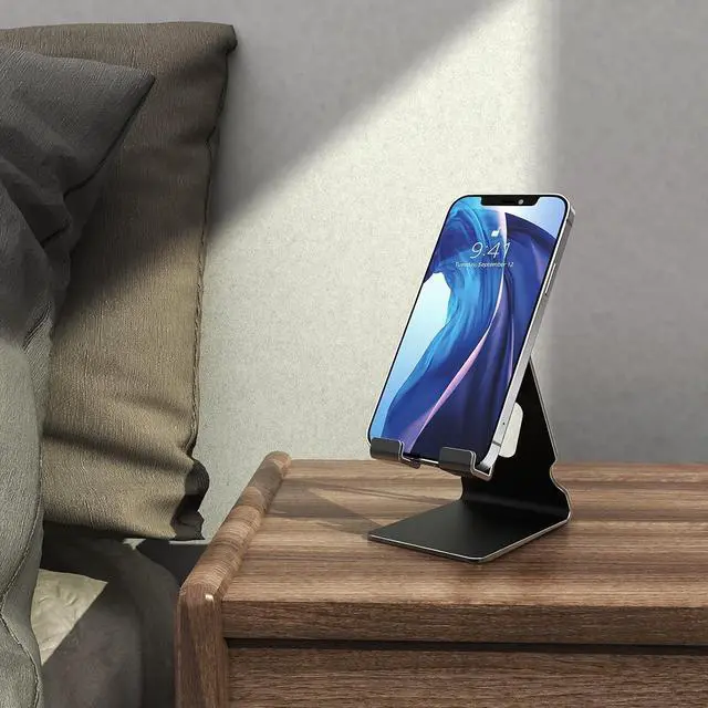 Alt view image 7 of 7 - Cell Phone Stand, Phone Dock, Cradle, Holder, Aluminum Desktop Cellphone Stand with Cable Collective for Office Desk, Bedside Table Compatible with iPhone 14 13 Pro Max-Black