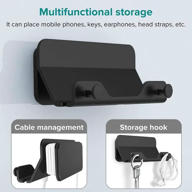 Alt view image 5 of 7 - HomeMount Wall Mount Phone Holder - Hands Free Wall Mount Phone Holder with Adhesive Strip Wall Mount Phone Holder for Bedroom Living Room Kitchen Compatible with All Phone or Mini ipad Black