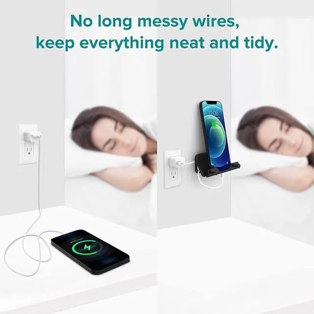 Alt view image 2 of 7 - HomeMount Wall Mount Phone Holder - Hands Free Wall Mount Phone Holder with Adhesive Strip Wall Mount Phone Holder for Bedroom Living Room Kitchen Compatible with All Phone or Mini ipad Black