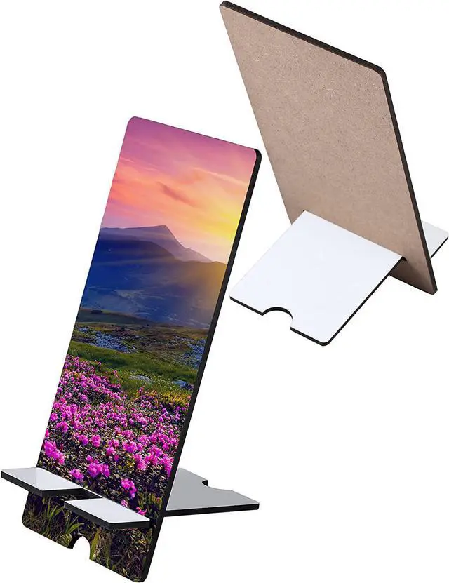 Alt view image 6 of 7 - Frienda 4 Pieces Sublimation Blank Phone Stand Sublimation Cell Phone Holder for Desk Wood Smartphone Holders DIY Craft Charging Stand for Desktop Office Table Home Kitchen