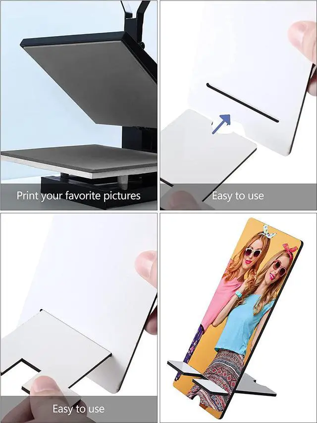 Alt view image 3 of 7 - Frienda 4 Pieces Sublimation Blank Phone Stand Sublimation Cell Phone Holder for Desk Wood Smartphone Holders DIY Craft Charging Stand for Desktop Office Table Home Kitchen