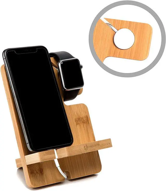 Alt view image 6 of 7 - JackCubeDesign Bamboo iPhone Apple Watch Charger Dock Stand Multi Device Charging Station Organizer Holder for Smartphone Cellphone Mobile Phone â\u201a¬â :MK243A
